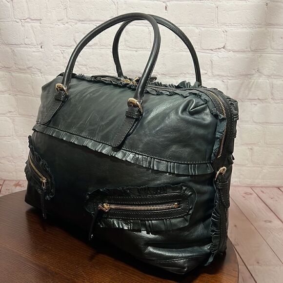 GUCCI SABRINA calfskin Leather ruffle medium sabrina boston tote black EUC - Picture 14 of 16